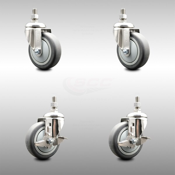 Service Caster 4 Inch 316SS Thermoplastic Rubber 10mm Threaded Stem Caster Brake SCC, 2PK SCC-SS316TS20S414-TPRB-M1015-2-TLB-2 - main